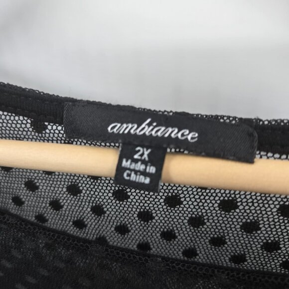 Ambiance Black Semi-Sheer Mesh Polka Dot Long Sleeved Blouse 2x - Picture 7 of 8